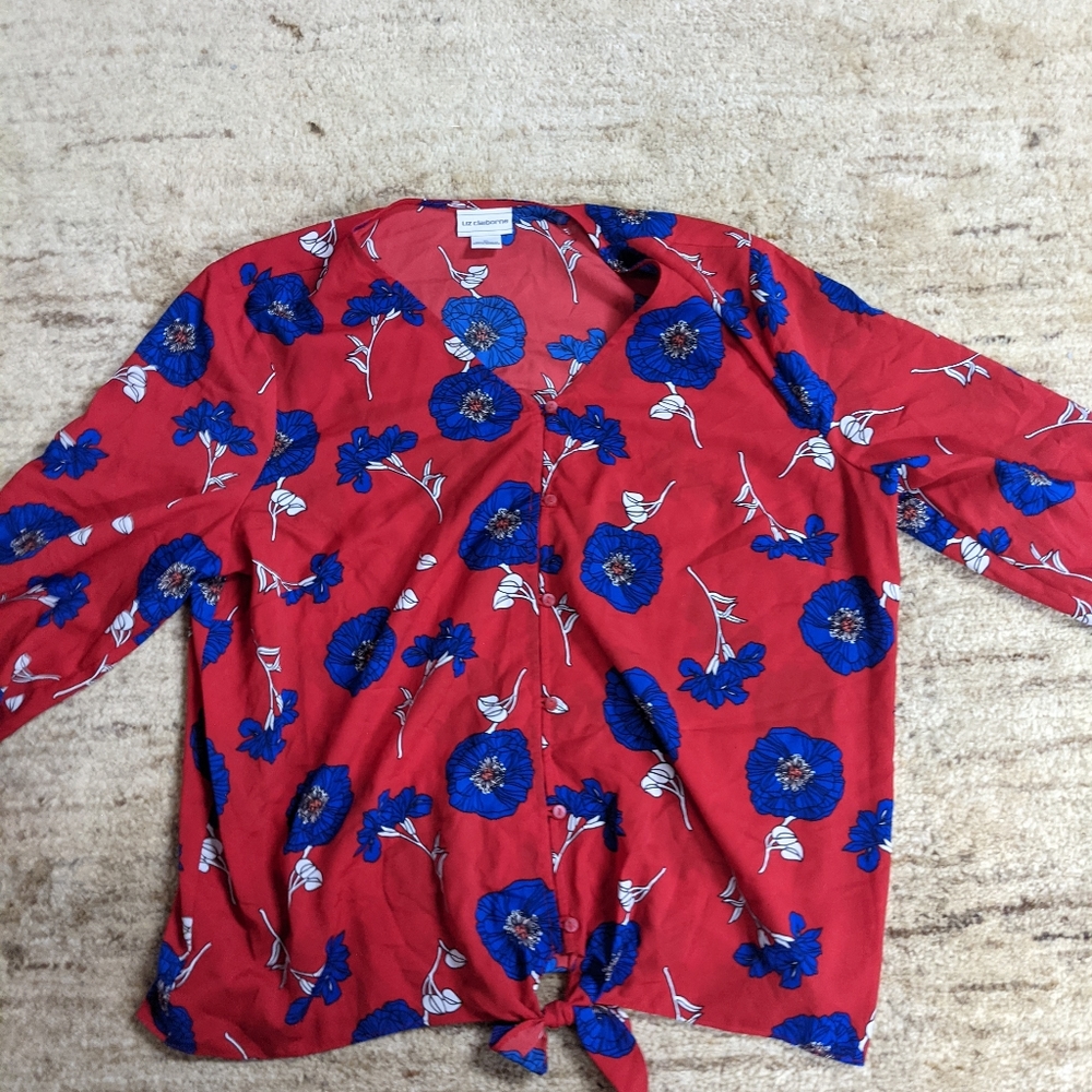 Liz Claiborne red blue floral blouse xl